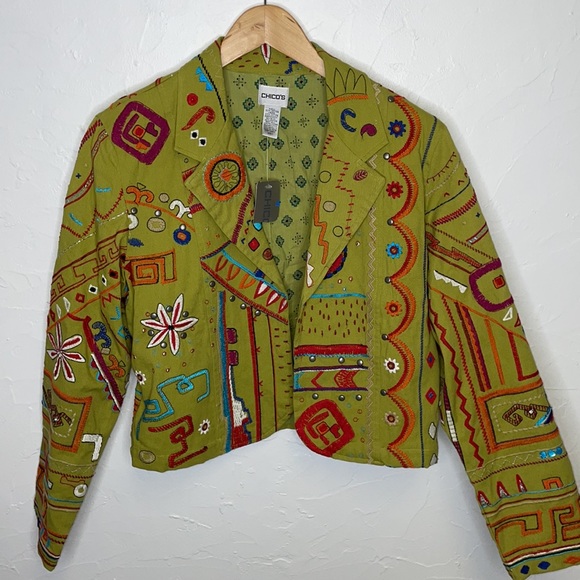 Chico’s Lime Green Full Embroidered with Studded Accents Open Front Ja… - Picture 6 of 13